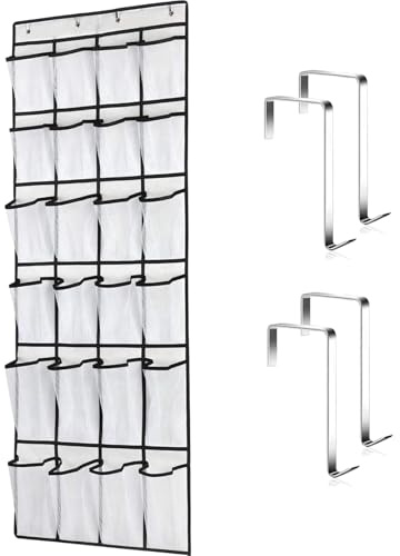 Tsathoggua Organizer über der Tür für Schuhe, Schuhregal Tür Hängend mit 4 Haken, Schuhaufbewahrung Hängend Platzsparend, Schuh Organizer für Schrank, Schlafzimmer, Badezimmer (24 Taschen Weiß)
