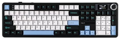 EPOMAKER X AULA F108 PRO Tastiera da Gioco Wireless con Schermo, Batteria da 8000mAh, 104 Tasti e Manopola Sostituibili a Caldo, RGB, per Mac/PC/Android, qwerty (NeroBiancoBlu, Reaper Switch)
