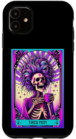 Carte de tarot « Tired Mom », squelette, mère, épouse, maman, café Coque pour iPhone 11