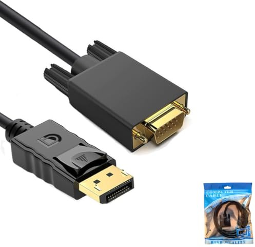 AISHTEC [1 Pieza] Cable DisplayPort a VGA 1080P Full HD, Cable Adaptador DP a VGA (Macho a Macho), Compatible con Monitor, PC-Desktop, Laptop, Projector, TV (1,8m) - Negro