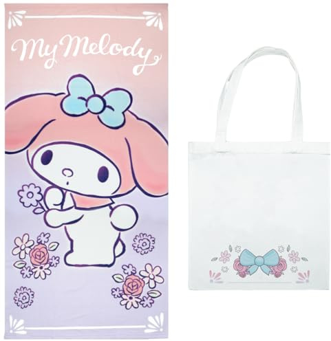 ms móvil shop Toalla de Playa Hello Kitty Melody 70x140 cm con Bolsa de Playa – Diseño Infantil Colorido – Suave, Ligera y de Secado Rápido – Ideal para Piscina, Playa o Regalo para Niñas