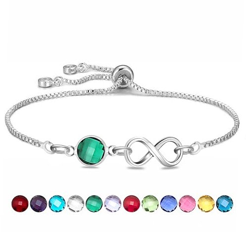 HEYEJET Silber Unendlichkeit Armbänder mit Geburtsstein Kristall für Demen Mädchen Mai Geburtstag Geschenke für Mama Tochter Schwester Tennisarmband Schmuck Einstellbar (5)