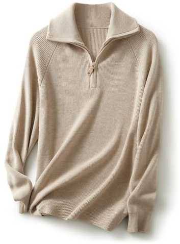 Ciovkis, Maglione da Donna in Lana Merino, per l'Autunno e l'Inverno, con Collo Polo, Scollo a V, Cerniera 1/4, a Maniche Lunghe, Maglione a Maglia, XL