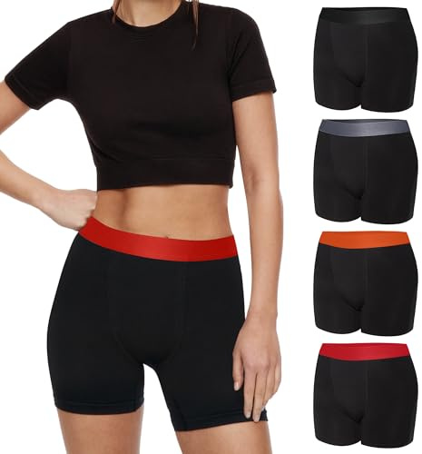 Lakpoau Unterhosen Damen Radlerhose Boxershorts Damen Unterwäsche Baumwolle Shorts Panties mit Bein mit Kurz Bein Boxershorts Unter Kleid Rock Anti Scheuern Pantys 4er Pack BL-L-4