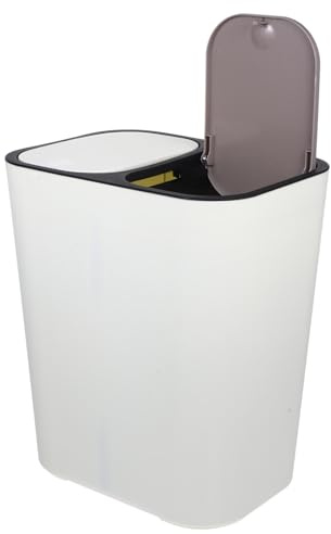 JOINPAYA Poubelle à 2 Compartiments Cuisine Et Salle De Bain, Couleur Ivoire, Poubelle Sèche Et Humide Couvercle à Pression, Anneau Anti-glisse Pour Tri Des Déchets