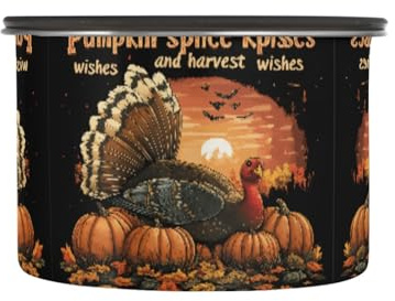 Quteprint Stainless Steel Coffee Storage Containers with Airtight Lid, Retro Turkey Pumpkin Maple 30oz Food Storage Container Kitchen Canister for Tea, Coffee Beans, Ground, Sugar Storage