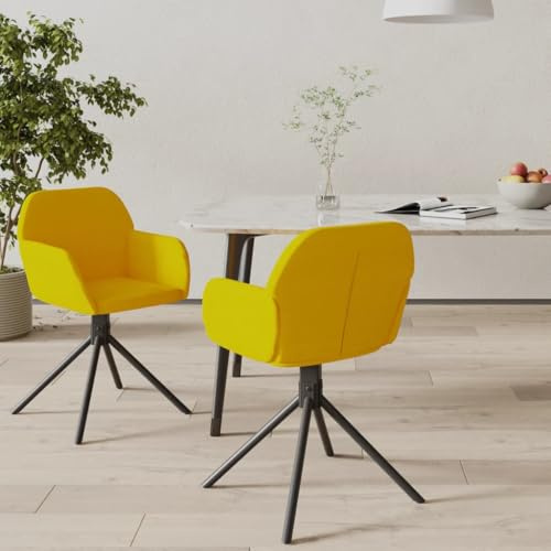 Qnhdfrt Esszimmerstühle 2 Stück Drehbar Gelb Samt - Robuste Drehstühle mit Armlehnen & 360° Drehfunktion für Esszimmer, Küche und Wohnzimmer