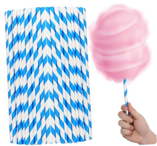 ROMISBABA 50pcs 10x300mm Cotton Candy Paper Sticks Blue White Striped Commercial Cotton Candy Machine Accessories Party Supplies