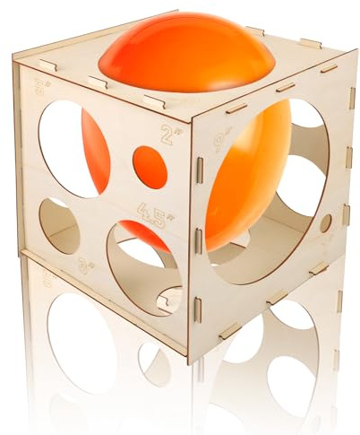 14 Holes Wooden Balloon Sizer Box, Collapsible Modelling Linking Balloon Sizer Cube Measurement Tool with 36 Rubber Bands for 1-10in/2.54-25.4cm Balloons Party Wedding & Event Decorations