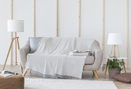 Todocama - Colcha Multiusos Sofa, Manta Foulard, Plaid para Cama, Cubresofa Cubrecama, Jarapas, Fabricado en España, Clásica. (230x260cm, Gris Claro)
