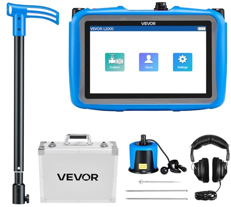 VEVOR Detector de Fugas de Agua para Tuberías Subterráneas, 1–10 000 Hz, Pantalla Táctil 17,78 cm, 5 m de Longitud, con Sensor Mediano, 3 Varillas de Escucha, Auriculares y Estuche de Transporte