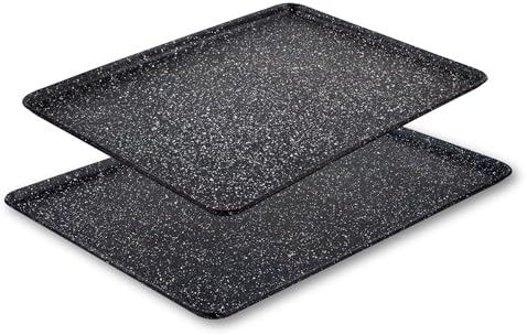 Scoville Xtra 35cm & 38cm Baking Tray Set, Set of 2 Non Stick Baking Trays, NEVERSTICK Coated, Medium & Large Oven Trays, Oven Safe to 260°C, Dishwasher Safe, PFOA Free, Aluminium, Black