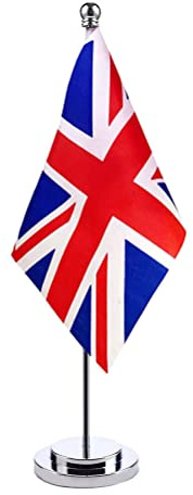 Spacnana Storbritanniens Flagga, Polyester Mini Brittisk Skrivbordsflagga med Stativ, för Hem, Kontor och Evenemang, 30 Cm Gånger 10 Cm (1 set = 1 ansiktsflagga+1 flaggram)