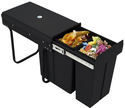 ZeStarDair Pull Out Trash Can Under Cabinet, 30L/7.92Gal Kitchen Built-in Pull-Out Waste Separation System, Heavy Duty Under Sink Garbage Bin with Two Buckets on Full-Extension Damping Rail