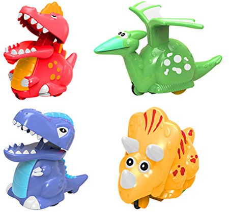 JTLB Lot de 4 Voitures de Dinosaures Press and Go Aléatoires pour Enfants Garçons, Cadeaux de Noël, Jouets à Remonter, Cadeaux de Fête de Dinosaures Idéaux, Colorés et Amusants pour (Colorée)