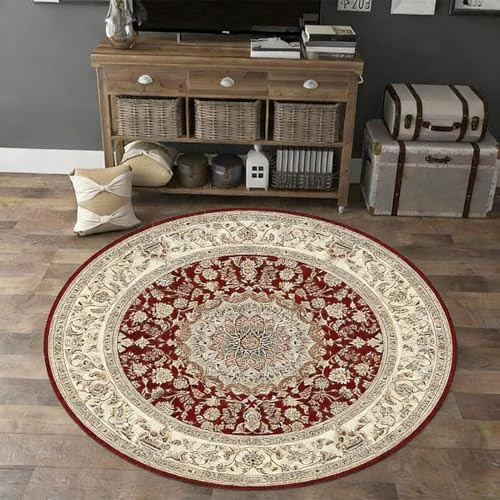 GueTTO Tappeto Rotondo Orientale Classico, 180cm Tappeto Circolare con Motivo Fioreale Intricato – Poliestere Durabile, Fondo Antiscivolo per Decor Casa,I,∅ 180cm