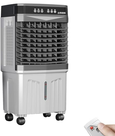 Enfriador de aire evaporativo, ventilador de refrigeración portátil 3 en 1 con temporizador de 12 horas, oscilación de 120°, control remoto, tanque de agua de 13.2 galones, incluye 4 paquetes de hielo