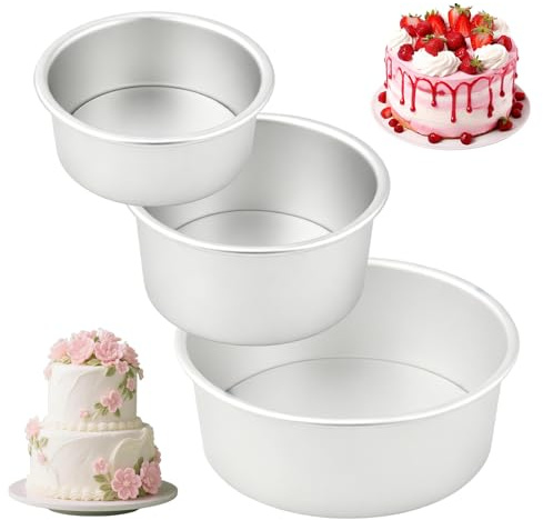 BYZESTY 3 stycken kakformar runda, bakformar set 10 cm (4/15 tum) tårtform av anodiserad aluminium, tårtbakform, hållbar avtagbar botten, praktisk ugn, lämplig för tårtor, kakor, silver