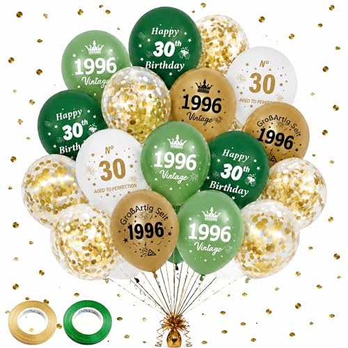 30. Geburtstag Deko Luftballons Frau - 40 Stück Grün Gold Happy 30th Birthday Vintage AGED TO PERFECTION und Großartig Seit 1996 für 30 Jahre Geburtstagsdeko Party Ballon Set