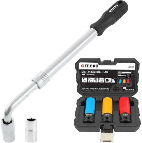 TECPO Jeu de clés télescopiques pour écrous de roue avec douille 1/2 de 17/19 mm et 21/23 mm - Avec inserts souples de 17 mm, 19 mm et 21 mm
