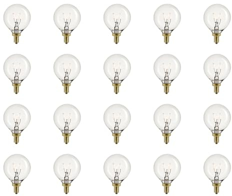 Globe Electric 80261 5W Vintage Edison Mini Dimmable Incandescent Light Bulb 20-Pack, E12 Base, 20 Lumens, Warm White 2200 Kelvin, G12 Shape, Candelabra Base, String Light Bulb