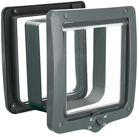 TRIXIE wasserdichte und geräuscharme und besonders große Katzenklappe 4-Wege Freilauftür XXL mit Tunnel, 24 × 28 cm, grau- 44242