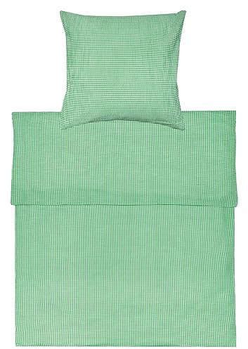 Lavea Seersucker Ropa de Cama, 100% algodón, no Necesita Planchado, con Cremallera de Calidad YKK, algodón, Landhausgrün, 135 x 200 + 80 x 80 cm