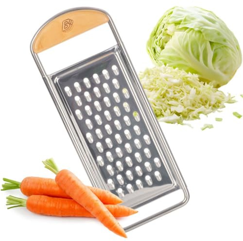 Cheese Grater Handheld - Stainless Steel Flat Food Grater with Cherrywood Handle - Coarse Shredder Kitchen for Medium-Hard Cheese and Vegetables - Italian Made Kitchen Gadgets by Kings County Tools