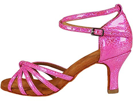 YKXLM Latin Dance Shoes Ballroom Women Salsa Tango Performance Practice Dancing Shoes.259,3 Heel,Pink,7 US