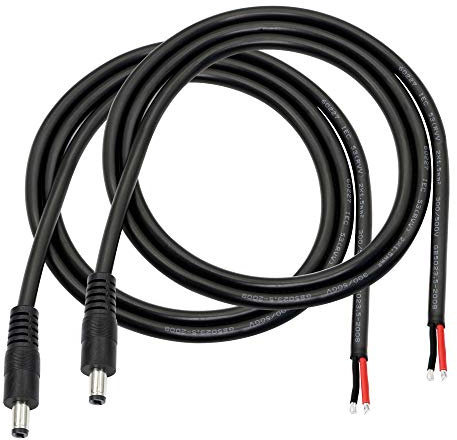 GINTOOYUN Gleichstrom-Pigtails-Kabel, 3FT DC 5.5MM x 2.1MM Stecker zum Bare Wire Open End Netzteil Reparaturkabel für CCTV-Überwachungskamera, DVR, LED-Streifen-Licht usw. (2 Pcs). (MÄNNER)