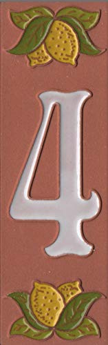 Numéro de maison italien en verre émaillé peint à la main Motif citron, 15 x 5 cm