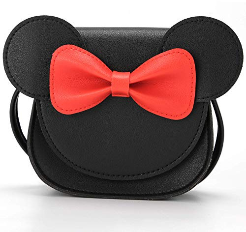 Ondeam Borsa a tracolla con fiocco per orecchie di topolino, borsa a tracolla in PU per bambini, ragazze e bambini.