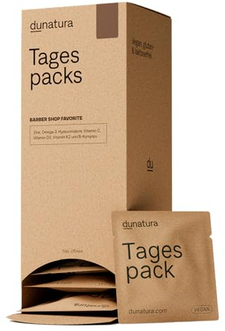 Dunatura Barber Daily Packs - 28 Tagespacks - Haare, Haut & Bart | Biotin, Zink, Vitamin C, D3 + K2, Omega-3 & B-Vitamine; vegan; ohne unnötige Zusatzstoffe