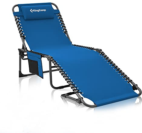 KingCamp Reclining Lounger Chair Camping Cots, 74.8 x 23.2 x 13.3, Blue