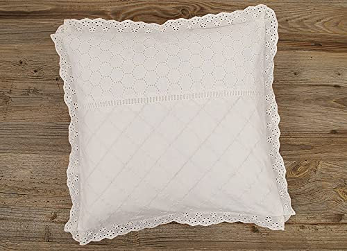 Matches21 Funda de cojín Elli bordado de encaje de voile marfil, 40 x 40 cm, rústico, algodón, 1 unidad