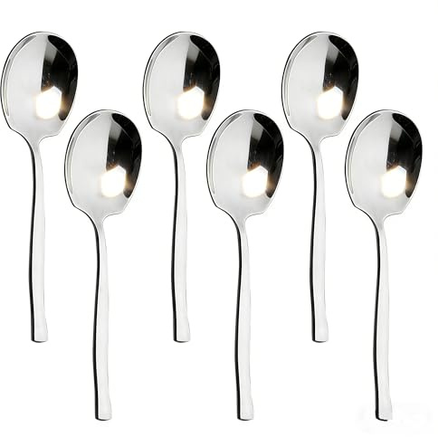 Afromy 6 Pcs Large Serving Spoons, Stainless Steel Serving Spoon, Spoons Table Spoons, Long Handle Serving Tablespoons, Serving Spoons Set Kitchen Tool (21.3cm/8.4inch)