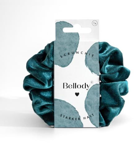 Bellody® Scrunchies Samt – Samtig weich, starker Halt, Velvet Look, exklusive Farben (1 Stück - Quetzal Green) - Haargummi Scrunchie in Grün