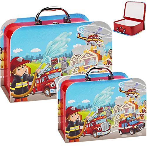 alles-meine.de GmbH Koffer/Kinderkoffer - MITTEL - Auto - Feuerwehrauto & Feuerwehrmann - 23 cm - ideal für Spielzeug und als Geldgeschenk - Mädchen & Jungen - Pappkoffer - Pup..