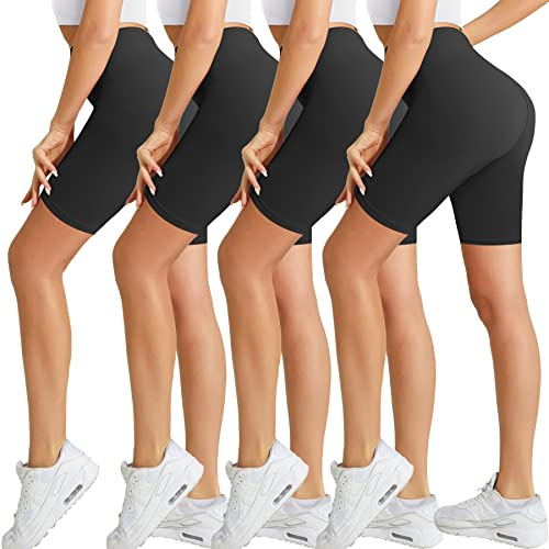 Natural Feelings Buttercloud 4 Pack Biker Shorts for Women-8 High Waist Tummy Control Workout Shorts Athletic Gym Yoga Pants