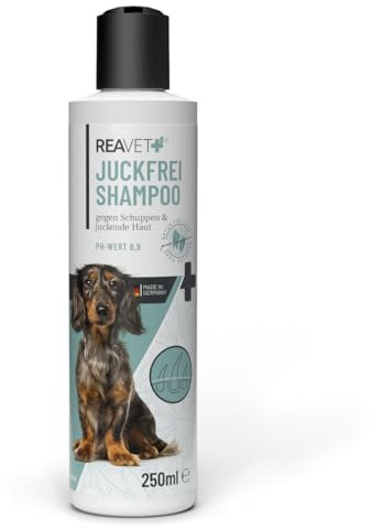 ReaVET Hundeshampoo gegen Schuppen & Juckreiz 250ml, bei Hautirritationen, trockene Sensible Haut, Rückfettend für Fellglanz ohne Duftstoffe, Anti Schuppen Juckreiz Shampoo Hund