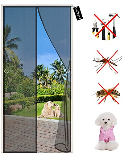 Magnet Fliegengitter Tür-Fliegenvorhang Insektenschutztür 105 x 240 cm Automatisch Verschließen für Balkontür Wohnzimmer Terrassentür, Klebmontage ohne Bohren - Schwarz