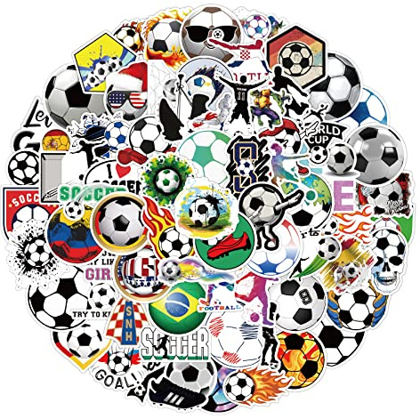 cobee Fußball Aufkleber, 100 Stück Sport Fußball Aufkleber | wasserdichte Wasserflaschen Aufkleber, Fußball Vinyl Aufkleber, Fußball Geschenke für Teenager, ästhetische