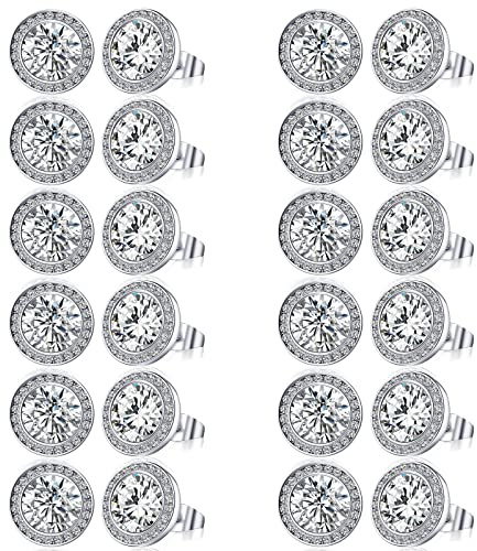 Bonuci 12 Pairs Dance Earrings Rhinestone Earrings Round Silver Crystal Stud Jewelry for Women Competition 15 mm(Ear Stud)