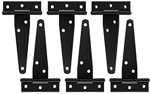 4 Stück T-Scharniere für Torschuppen in Schwarz, 10,2 cm Türscharniere, robustes Tor-T-Gurtscharnier, Metall-Torgurt-Scharnier mit Schrauben (2 Inch)