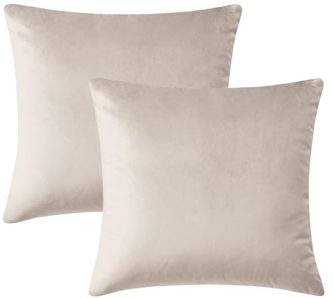 Hafaa 2er Set Samt Kissenbezug 45 x 45 cm Dekorative Quadrat Wurf Modern Kissenbezug Beige Wurfkissenbezug mit Verstecktem Reißverschluss Sofakissen Wurfkissenbezug Samtkissen