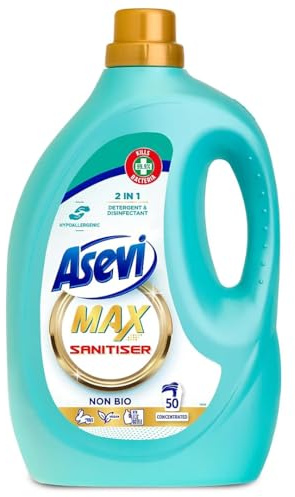 Asevi Max, Hypoallergenic Non-Bio Laundry Detergent, Concentrated Disinfectant Washing Liquid Laundry Cleanser, Sanitiser, 2500ml, 50 Washes