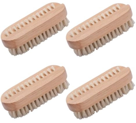 Funtasy Gifts 4 x Wooden Nail Brushes, Hygienic Double Sided Hand And Cleaning Brush, Scrubbing To Clean Under Dirt Grime Grease, Firm Strong Bristles, For Use On Fingernails Toenails
