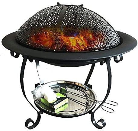 ZAANU Feuerstelle für den Außenbereich, großes Lagerfeuer, Holzbefeuerung, Terrassengrill, Feuerstelle mit Funkenschutz, Schürhaken und Kaminabdeckung