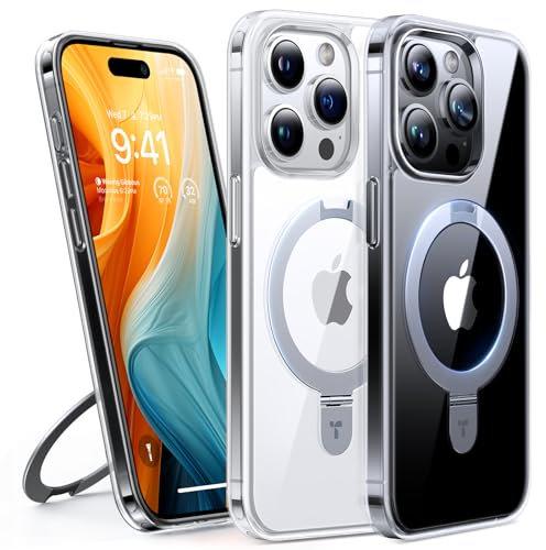 TORRAS Ostand für iPhone 15 Pro Hülle für MagSafe (Nr.1 Magnetkraft, Unsichtbarer Ständer, Militärischer Schutz) Stoßfest Handyhülle iPhone 15 Pro Case Kratzfeste Schutzhülle All-in-One Transparent