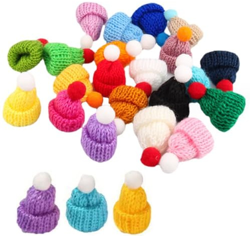 ViLiyDuo 50 Stück Mini Strickmützen Weihnachtsmannmützen Finger Weinflache Hut Mini Wollmütze Kleine Basteln Hut DIY Handwerk Hüte Puppen Hut für Weinflasche Deko Christmasbaumschmuck, Mehrfarbig